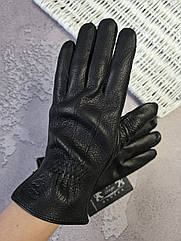 Рукавички чоловічі шкіряні зимові на підкладці утеплені чорні теплі тонкі з хутром