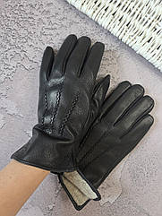 Рукавички чоловічі шкіряні зимові на підкладці утеплені чорні теплі тонкі з хутром