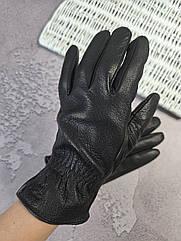 Рукавички чоловічі шкіряні зимові на підкладці утеплені чорні теплі тонкі з хутром