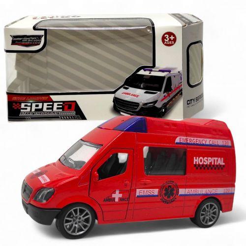 Машинка металева інерційна "Автобус" (ШВИДКА ДОПОМОГА ЧЕРВОНА)