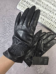 Рукавички чоловічі шкіряні зимові на підкладці утеплені чорні теплі тонкі з хутром