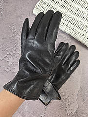 Рукавички чоловічі шкіряні зимові на підкладці утеплені чорні теплі тонкі з хутром