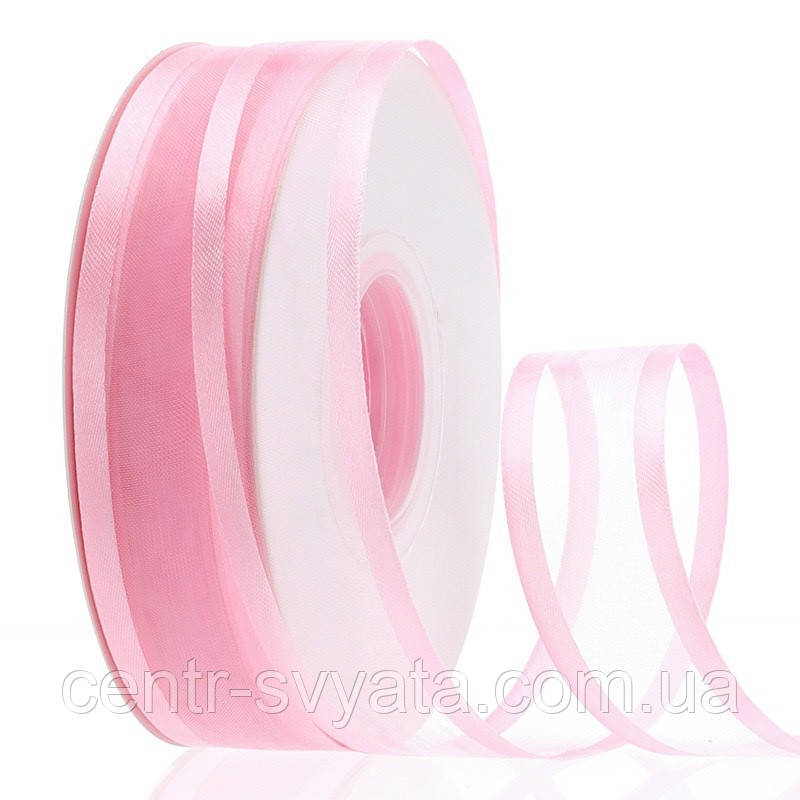 Стрічка органза з атласним кантом 2,5 см (46 м) Рожева