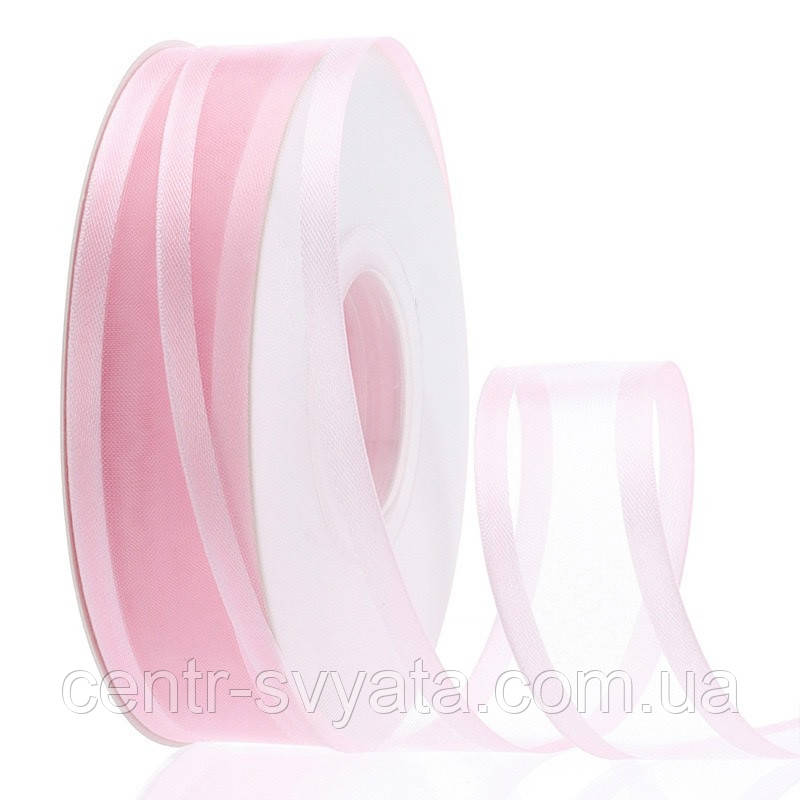 Стрічка органза з атласним кантом 2,5 см (46 м) Ніжно-рожева