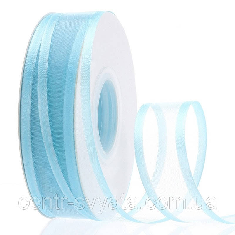 Стрічка органза з атласним кантом 2,5 см (46 м) Ніжно-блакитна