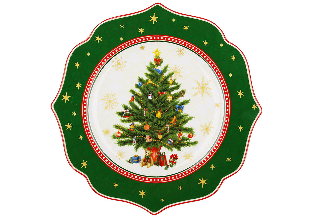 Набір новорічних тарілок порцелянових з ялинкою D21см, 4 шт, фото 1