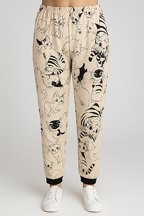 Широкі жіночі штани з котами Милий Кіт Doyuin бежевий