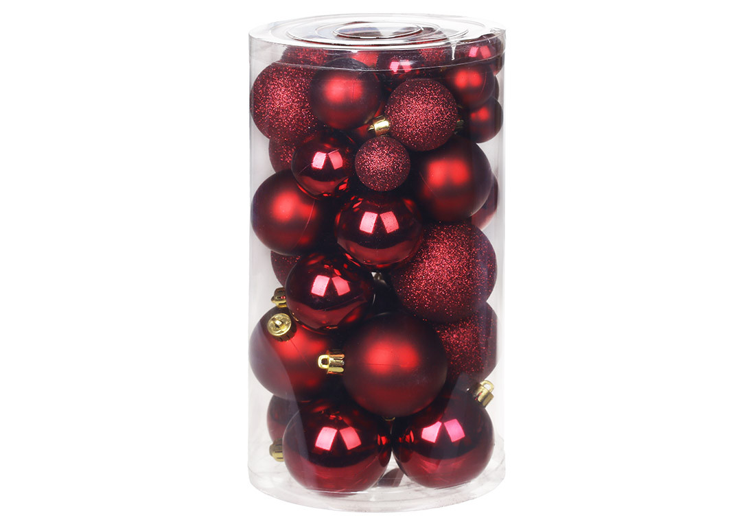 Набір ялинкових шарів, колір: бордо 40 шт (6 см, 5 см, 4 см, 3 см)