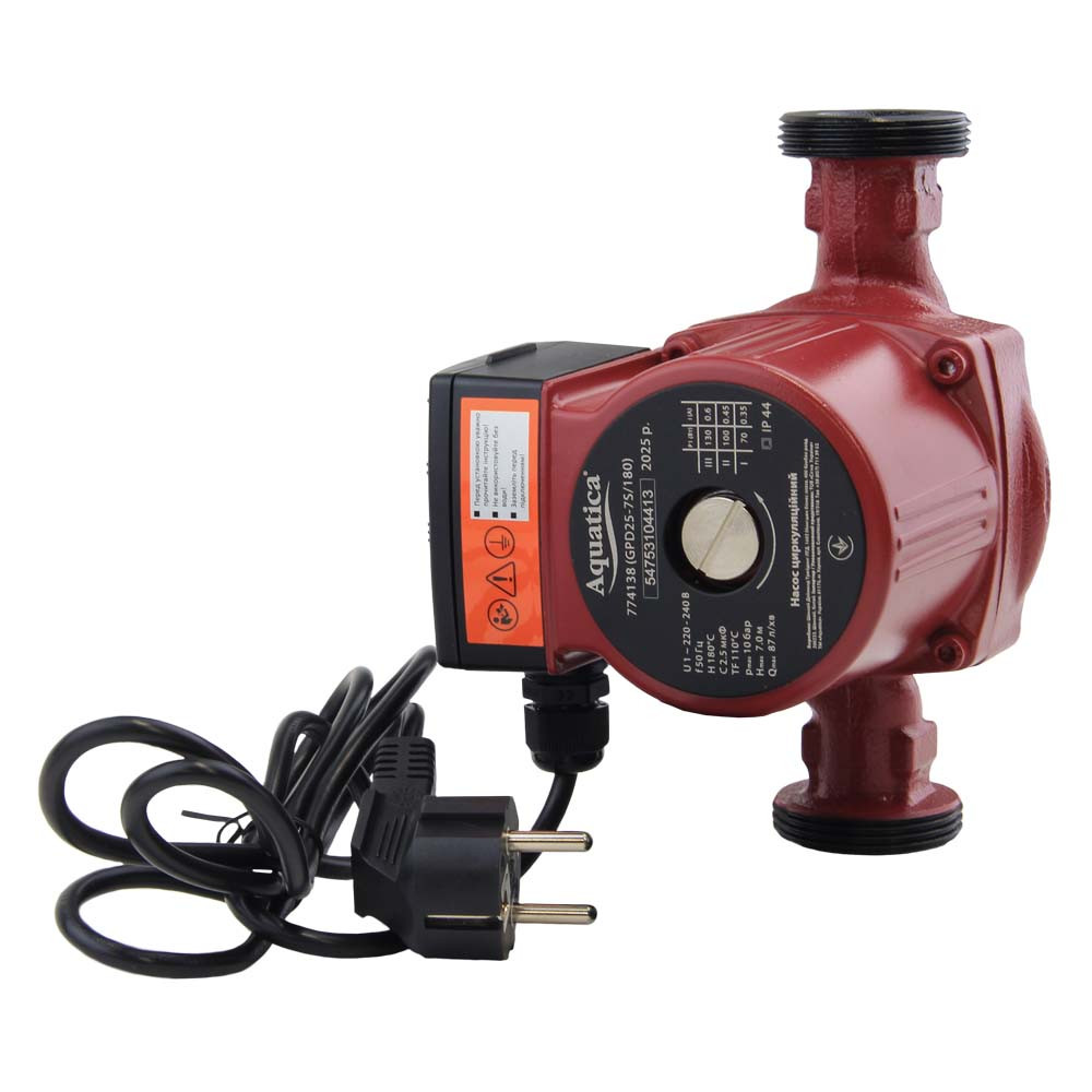Насос циркуляційний 130Вт Hmax 7м Qmax 87л/хв Ø1½" 180мм + гайки Ø1" AQUATICA (3_774138)