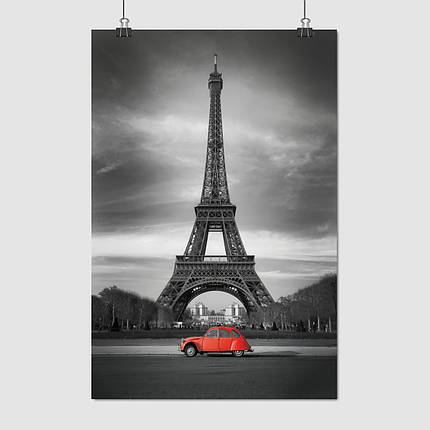 Плакат "Ейфелева Вежа та червоний автомобіль, Париж, Paris, France", 60×40см, фото 1