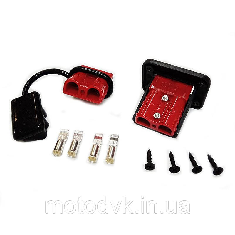 Силовий роз'єм JavaScript 50 А червоний врізний із пильовиком, комплект 2 штуки