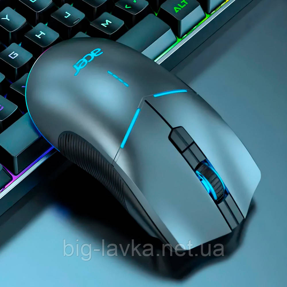 Миша ігрова ACER OMR139 (3212) з комбінованим підключенням USB, Bluetooth, USB 2.4ГГц 4800DPI RGB Сірий, фото 1