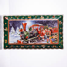 Сервірувальне новорічне блюдо для закусок з порцеляни Santa 30,5×17,5×2,5 (см) HP-SDHK-22