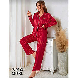 Жіноча червона шовкова піжама з довгим рукавом Норма "Фабричний Китай" Розміри: 44,46,48,50,52 (49592)