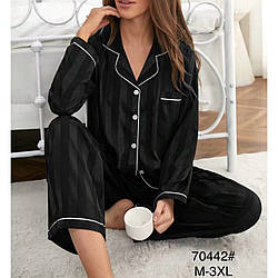 Жіноча чорна шовкова піжама з довгим рукавом Норма "Фабричний Китай" Розміри: 44,46,48,50,52 (49593)