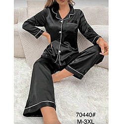 Жіноча чорна шовкова піжама з кишенькою "Фабричний Китай" Розміри: 44,46,48,50,52 (49597)