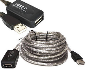 Кабель продовжувач USB 2.0 AM AF,10.0 м, активний, RTL B00207 (Сріблястий)