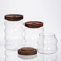 Набір банок для сипучих продуктів 3 штуки з бамбуковими кришками 400/600/800 мл 64486-12