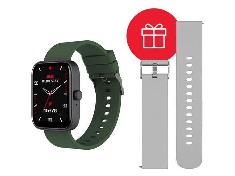 Cмарт-годинник 2E Alpha SQ Music Edition 46mm Black-Green + ремінець сірий (CWW40BKGN-WS)