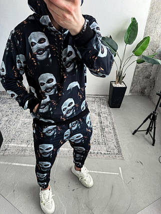 Чорний спортивний костюм худі штани з принтом маски, фото 2