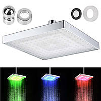 Світлодіодна насадка для душу з LED підсвічуванням, квадратна TV000919 / Душова насадка 7 кольорів підсвічування