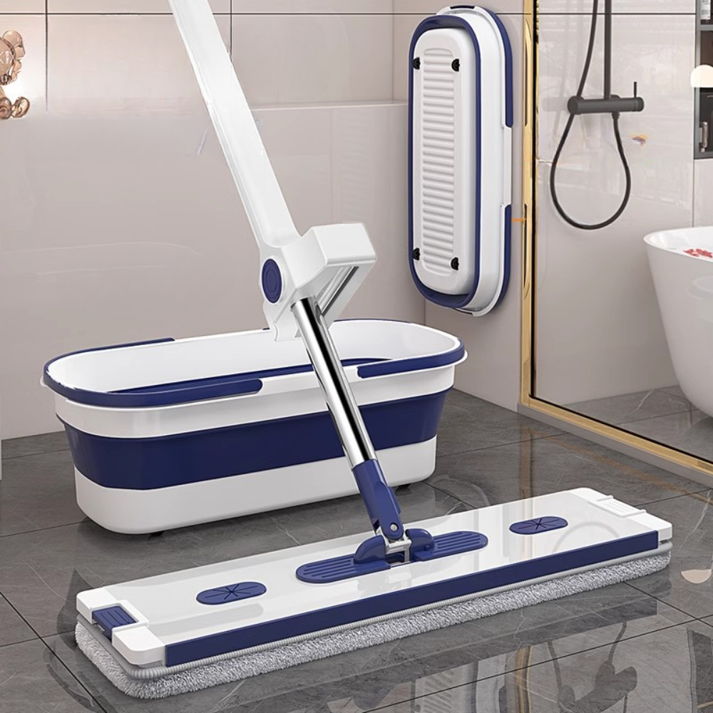 Швабра зі складним відром, 12 л / Швабра ледарка / Самовіджимаюча швабра / Набір для прибирання, фото 1