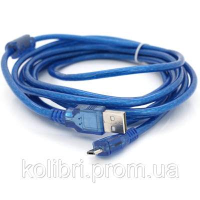 Дата кабель USB 2.0 AM to Micro 5P 3.0m blue Voltronic YT-AM/Mc-3B/02140 kolibri, фото 1