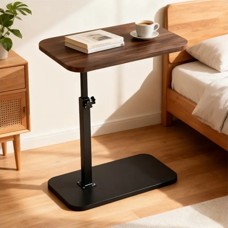 Приставний журнальний столик, поворотний, з регульованою висотою 45-80 см, овальний, горіх, фото 1