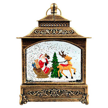 Нічник Різдвяний ліхтар з фігурами, блискітками, підсвічуванням та музикою (від мережі, 3*AAA) 19см 1