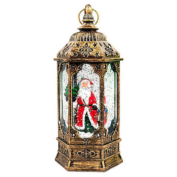 Нічник Різдвяний ліхтар з фігурами, блискітки, підсвічування та музикою (від мережі, 3*AAA) 23,5см