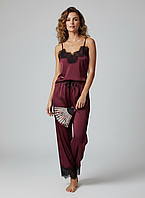 Шовкова жіноча піжама майка і штани з мереживом. 44-S