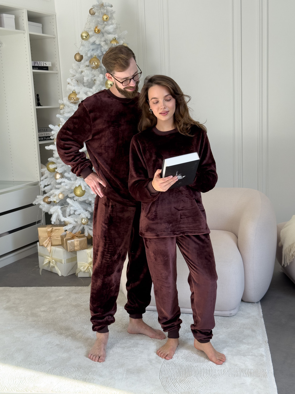 Парні комплекти Теплик чоловіча та жіноча піжама Family look шоколад, фото 1