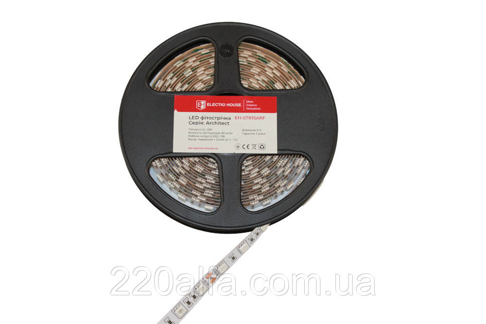 LED лента 12Вт 12В SMD5050 60 диодов красный+синий, серия Architect, гарантия 3 года, фото 1