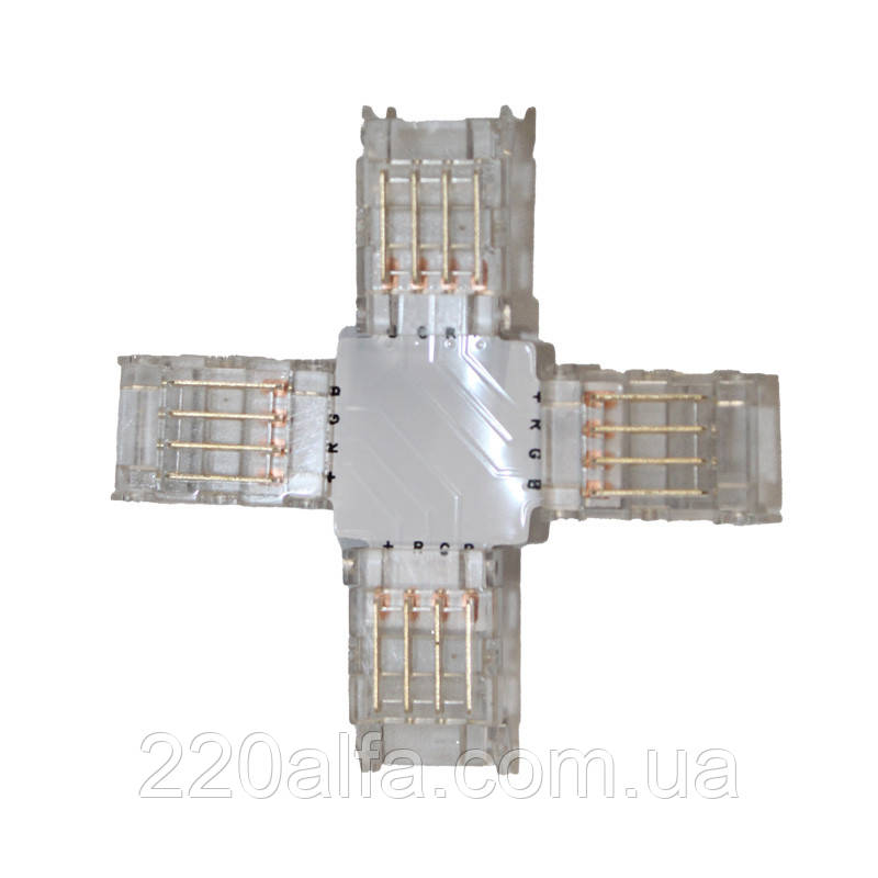 Коннектор X-образный 10 мм лента-лента RGB IP20, прозрачный, фото 1