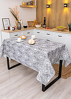 Скатерть на стол кухонная непромокаемая водоотталкивающая ткань тефлон размер 115 х 180 см вензель серый