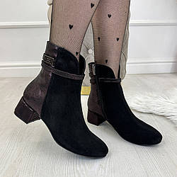 Черевики жіночі замшеві на маленькому підборі. Колір чорний, бордовий