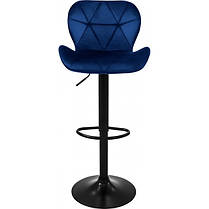 Барний стілець зі спинкою Bonro B-087 велюр синє з чорною основою для кухні, бару, салону, ресторану, фото 3