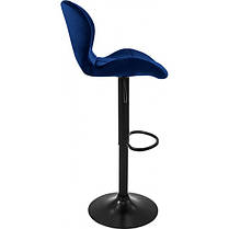 Барний стілець зі спинкою Bonro B-087 велюр синє з чорною основою для кухні, бару, салону, ресторану, фото 4