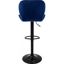 Барний стілець зі спинкою Bonro B-087 велюр синє з чорною основою для кухні, бару, салону, ресторану, фото 5
