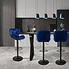Барний стілець зі спинкою Bonro B-087 велюр синє з чорною основою для кухні, бару, салону, ресторану, фото 7