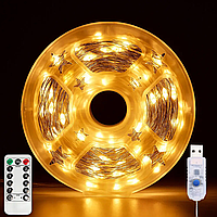 Гірлянда Роса від USB, 50 м, 500 LED + пульт, Теплий білий / Новорічна гірлянда на ялинку/LED світлодіодна гірлянда