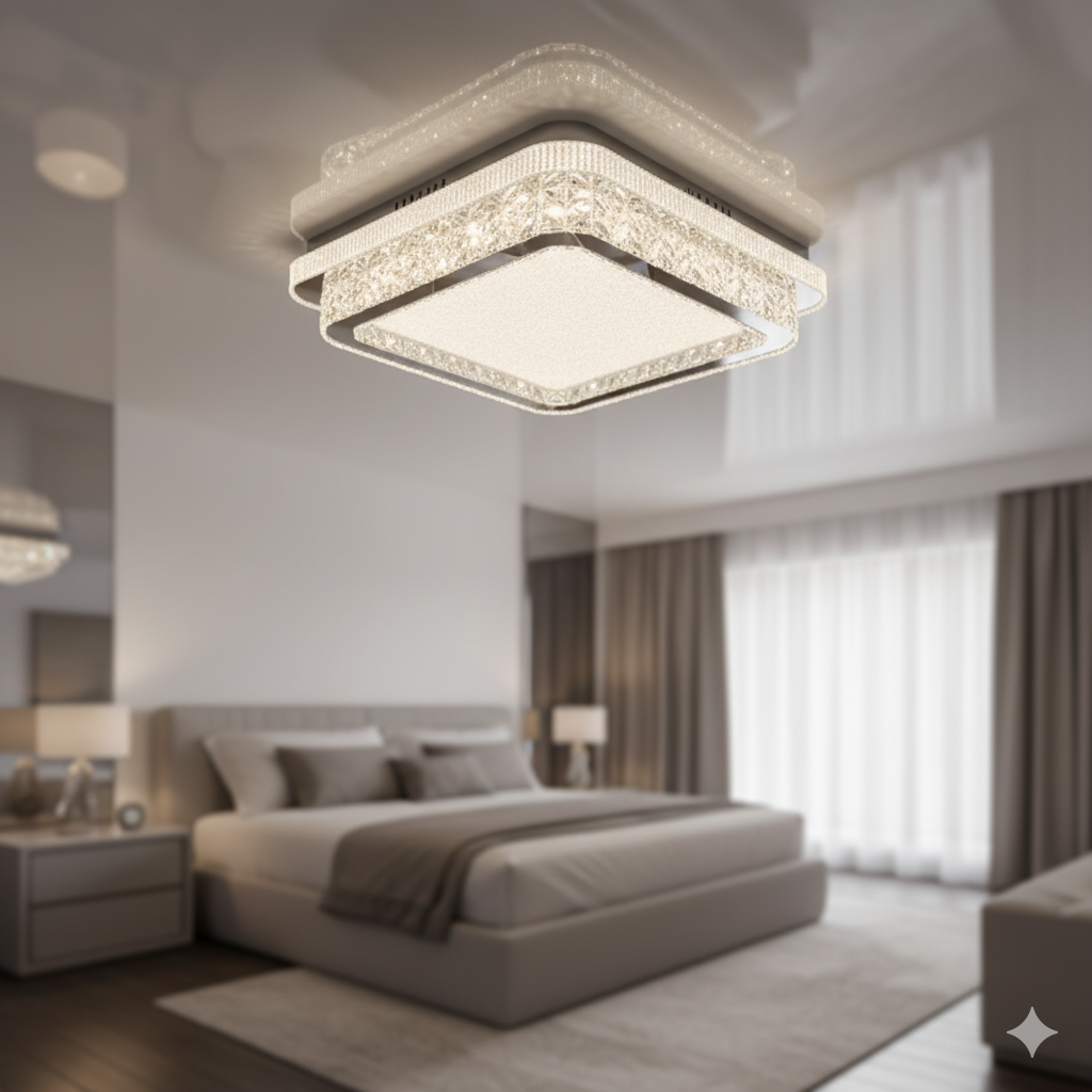 Люстра в зал с пультом Linisoln 280W до 40 м² колір Хром 2528-60*60, фото 1