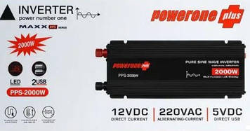 PowerOne 2000W Перетворювач із чистою синусоїдою AC/DC 12v з вольтметром