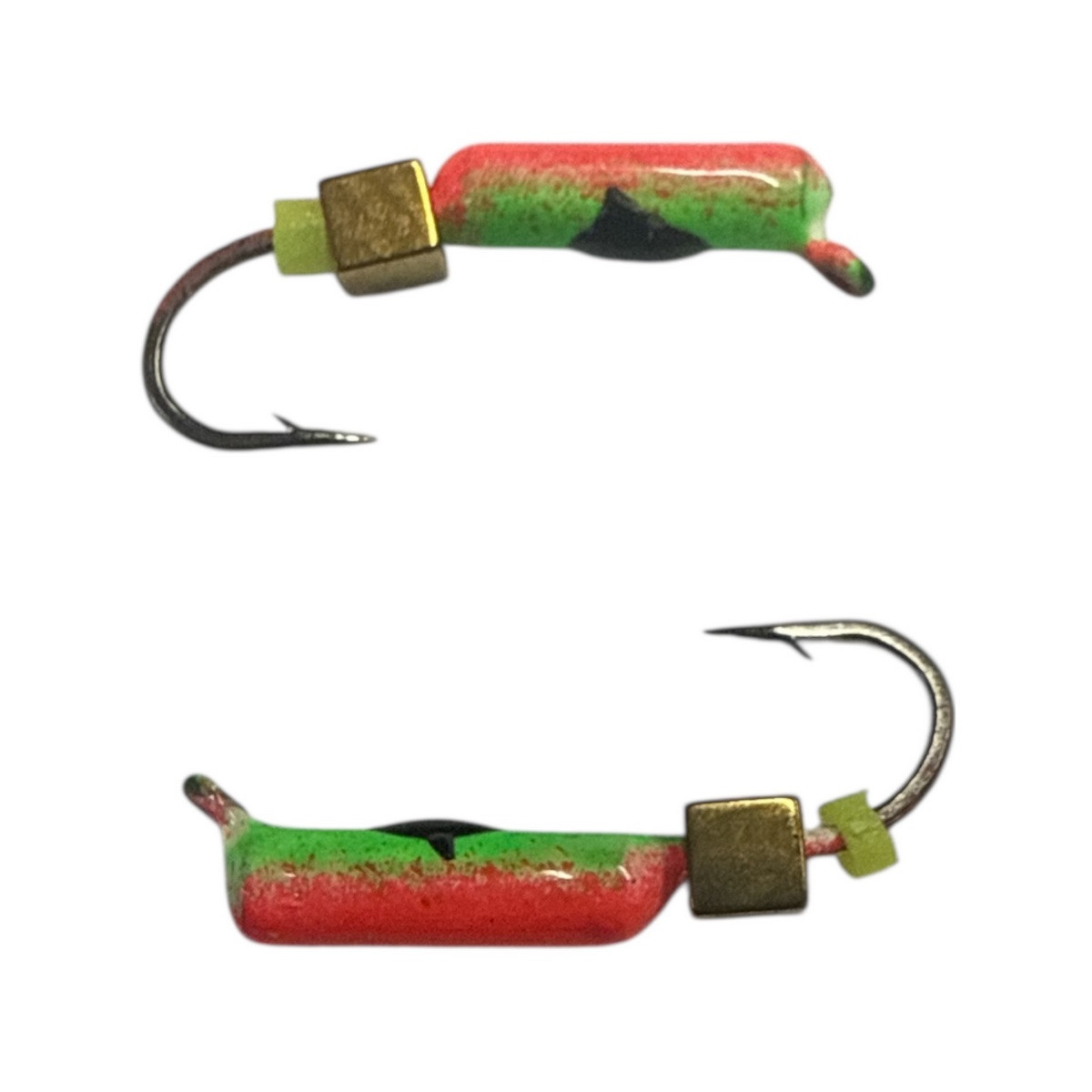 Мормишка Вольфрамова "Латишка" Гвоздик - З кубиком золото - Ø2,2мм - 0,5г - Червоно-зелений - Kumho №14 - Латвія (МК1060)