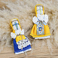 Лялька мотанка міні в жовто-блакитній хусточці 14 см
