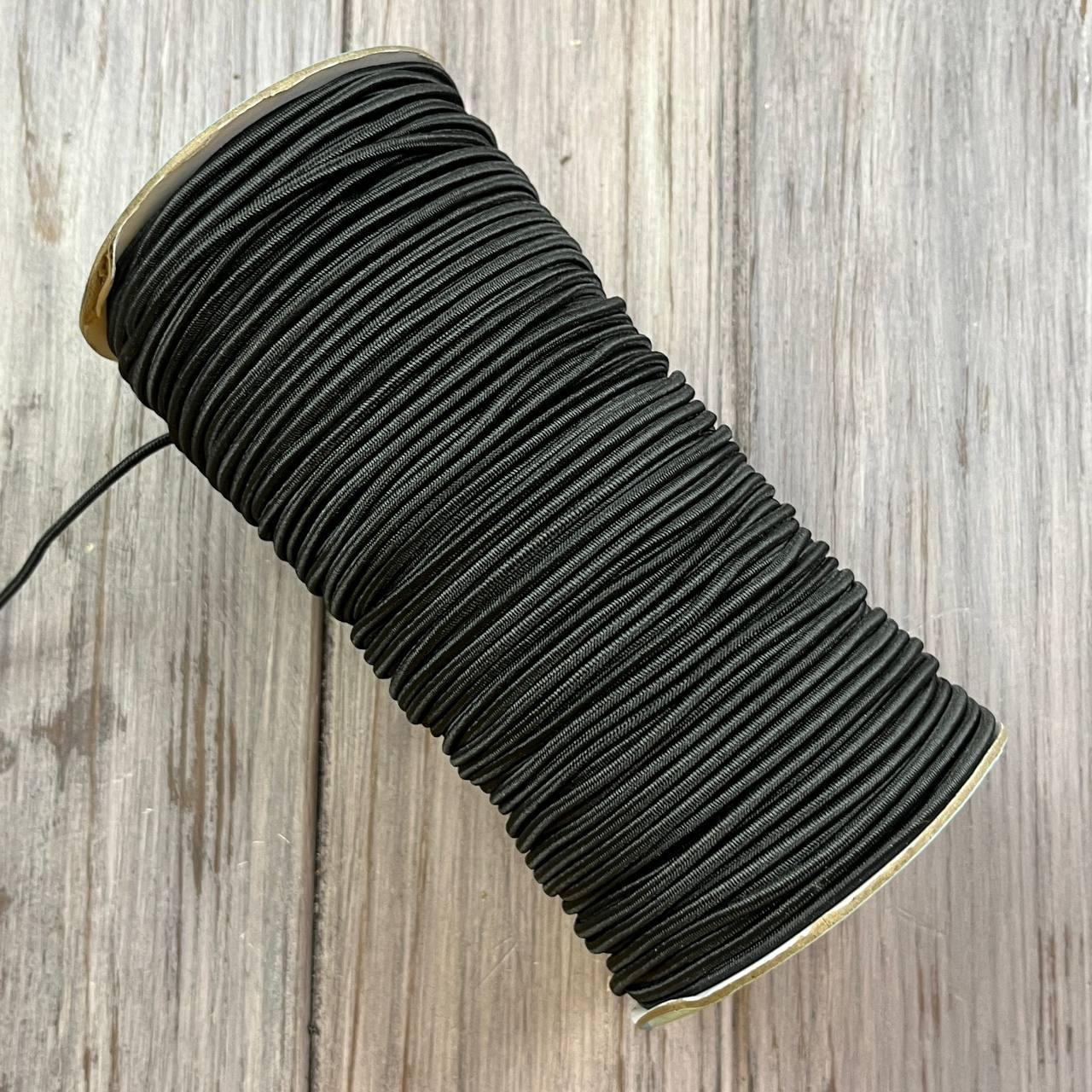 Шнур-гумка капелюшна 2.5 мм, чорного кольору (100 м)