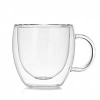 Чашка з подвійним дном для кави та напоїв 390 мл скляна безпечна для гарячих і холодних напоїв