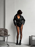 Колготки з візерунком Троянд сіточкою універсального розміру тягнуться на стегні до 120 см чорні