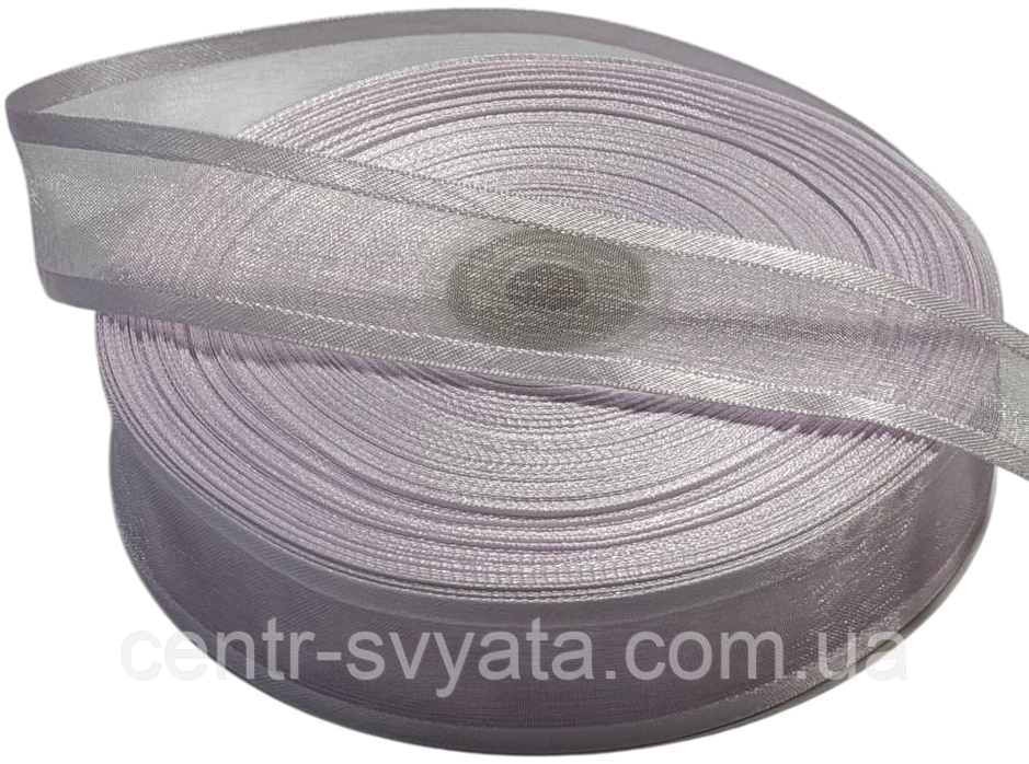 Стрічка органза з атласним кантом 2,5 см (46 м) Ніжно-бузкова