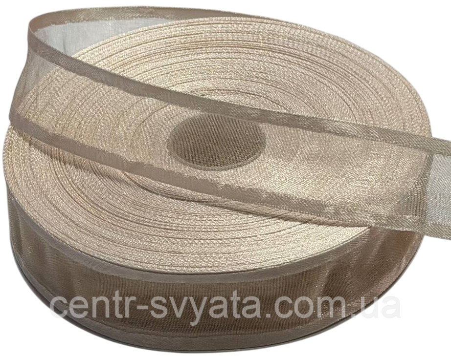 Стрічка органза з атласним кантом 2,5 см (46 м) Пудрова
